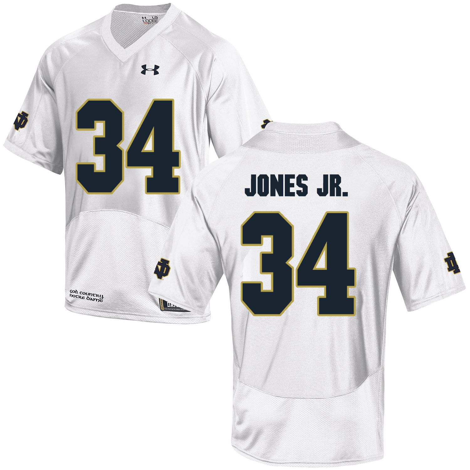 Men Norte Dame Fighting Irish #34 Jones jr White Customized NCAA Jerseys
